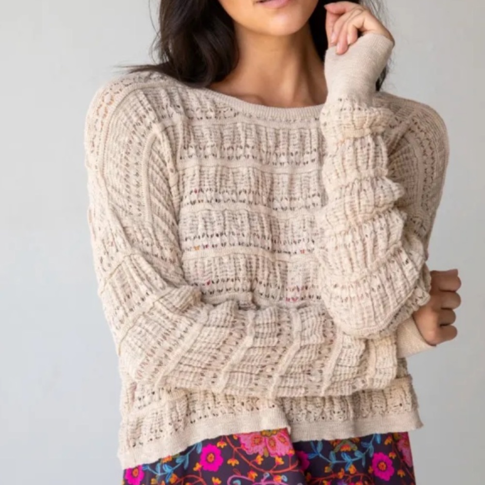 Natural Life Emily Layering Textured Knit Pullover Sweater in Beige